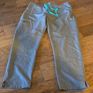 Figs Gray Scrub Pants with Teal Drawstring